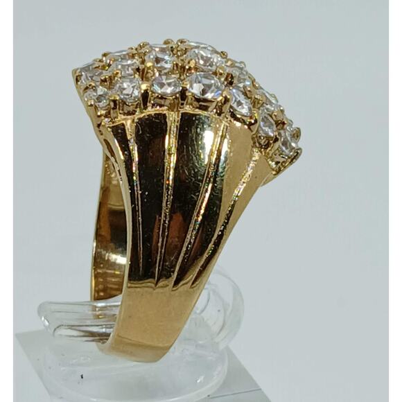 Vintage 1990's Gold Sterling Silver Sim Diamond CZ Cluster Cocktail Ring Size 7 - Picture 4 of 10